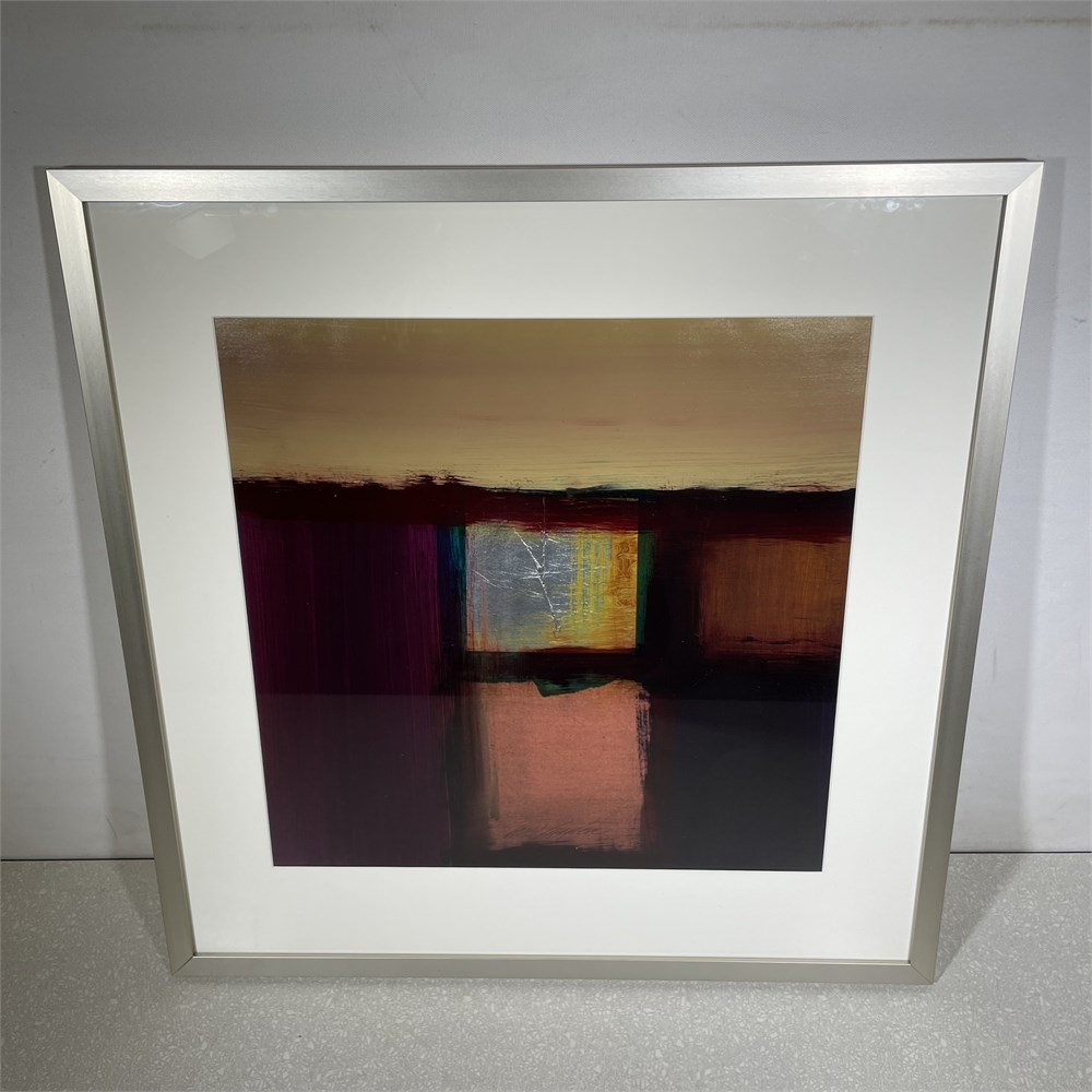  Beige, chrome, purple , blue , yellow, and red abstract painting with some texture and foil
