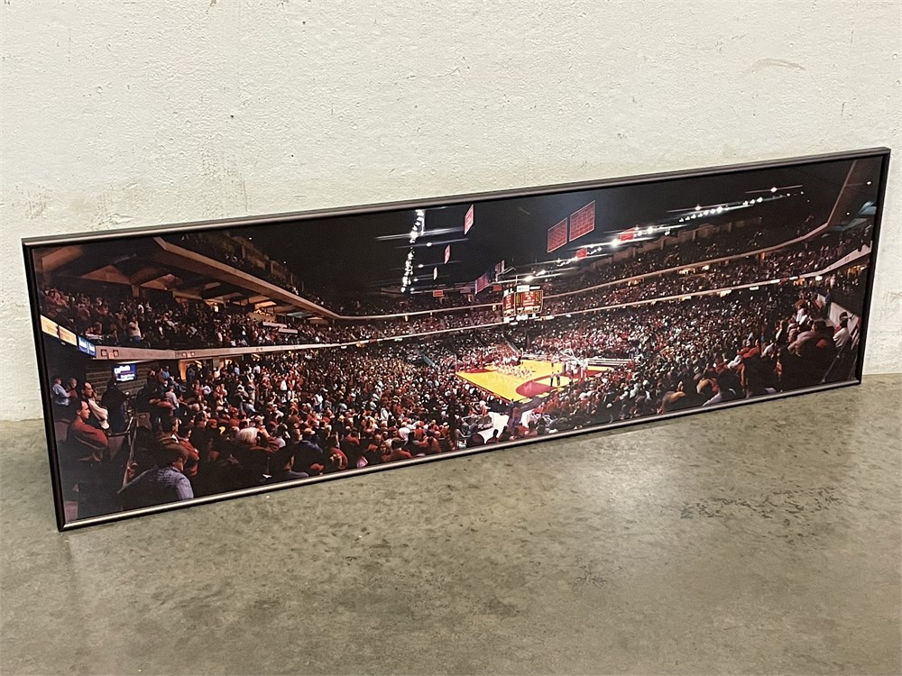 Landscape photo of an early-2000s men’s basketball game at Kohl Center vs. Ohio State with black metal frame