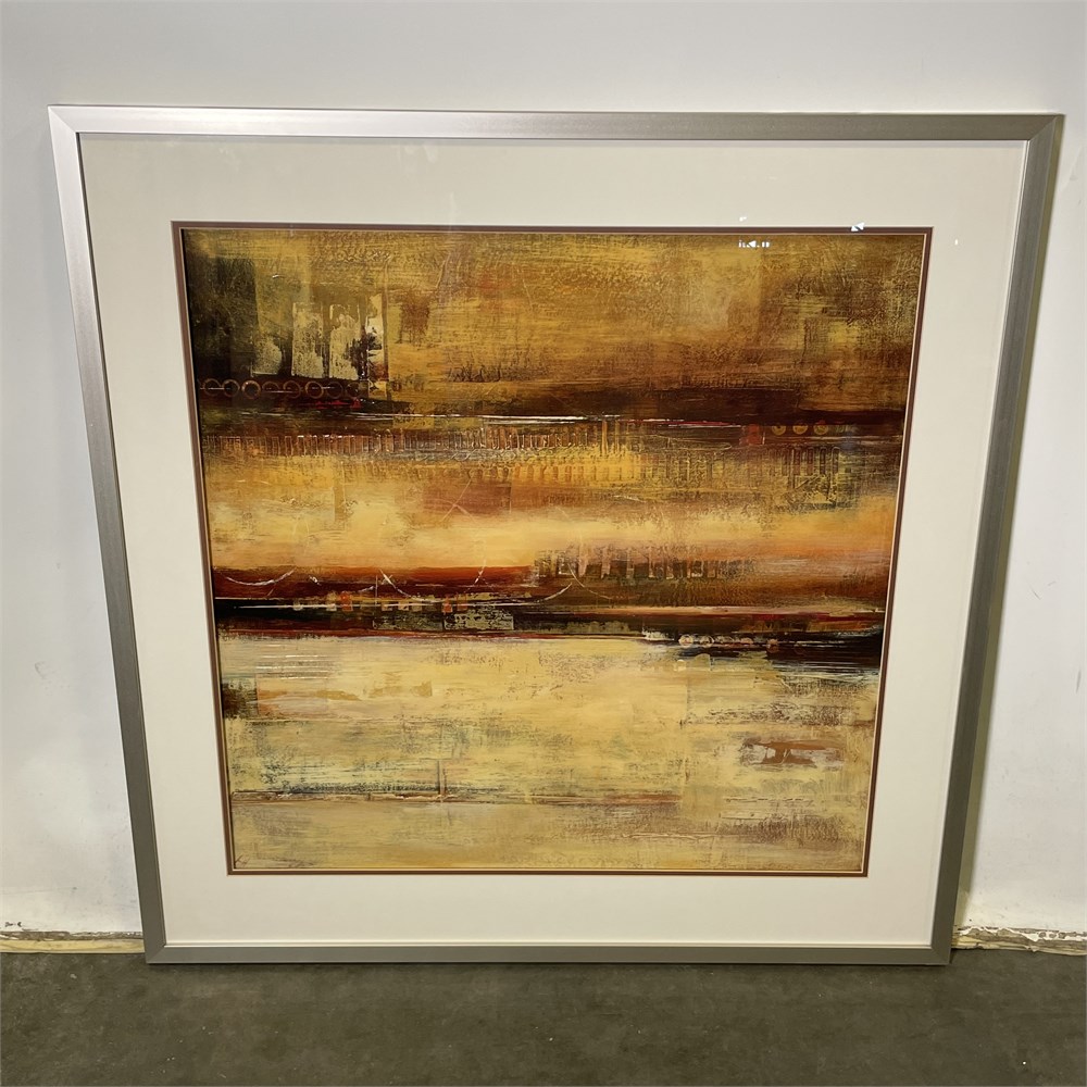 Red, black, yellow, and brown abstract painting, signed by F.H
