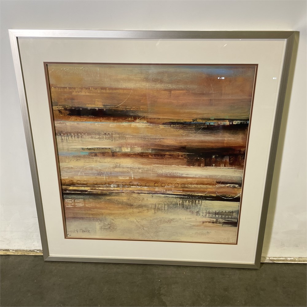  Red, blue, black, and white and abstract painting, signed by F.H
